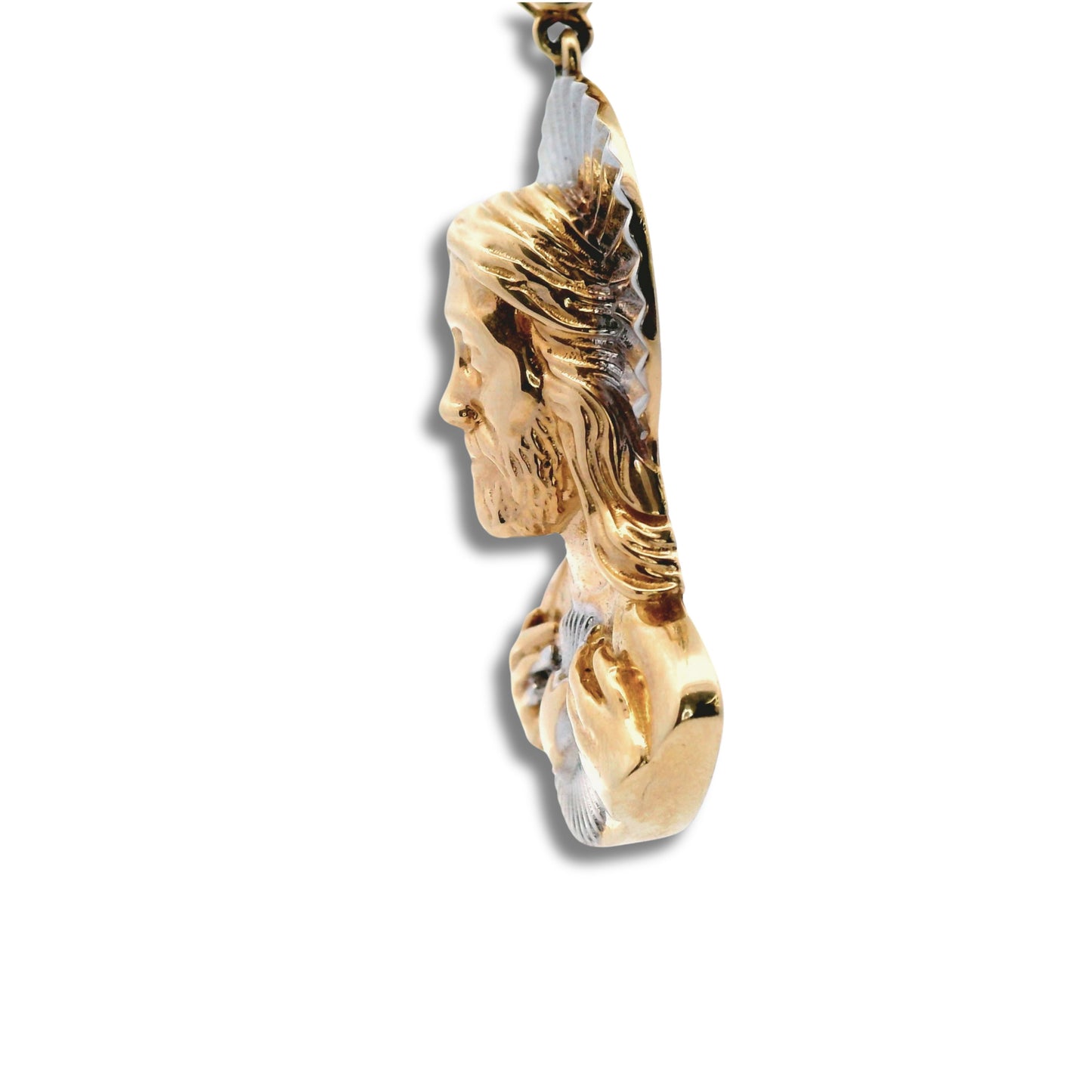 Pendentif buste de Jésus en or jaune et blanc 14 carats