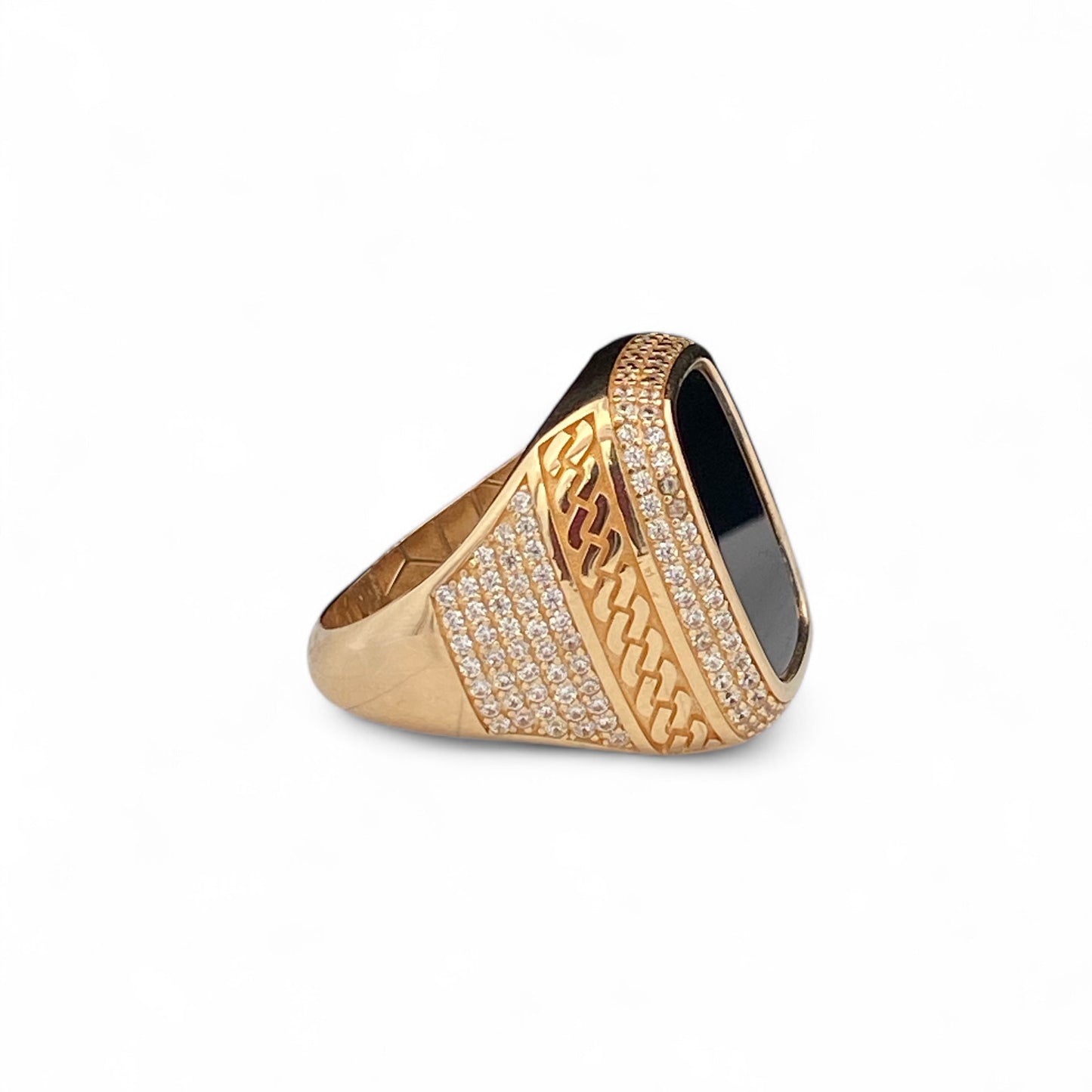 14K Yellow Gold Mens Ring with Black Stone