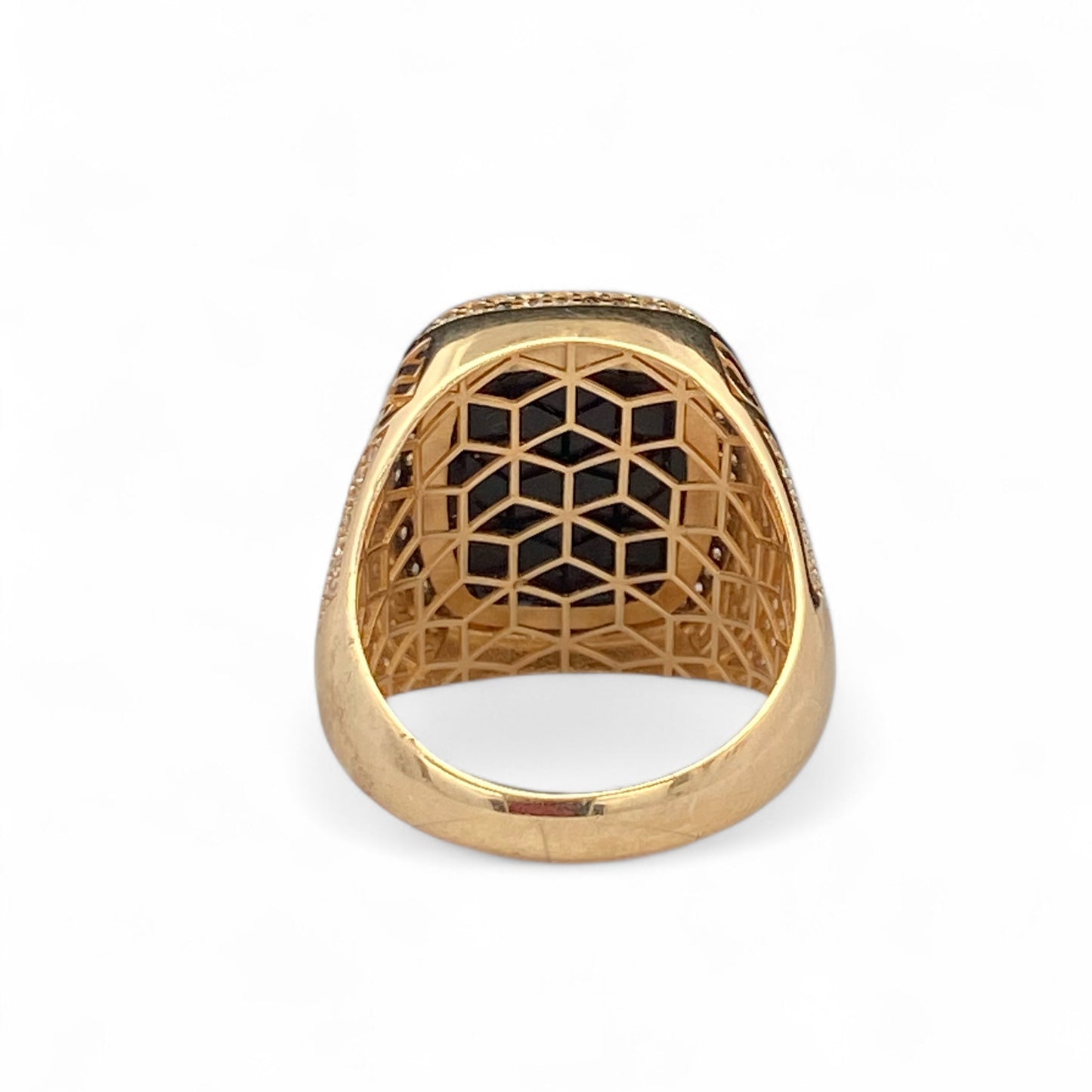 14K Yellow Gold Mens Ring with Black Stone