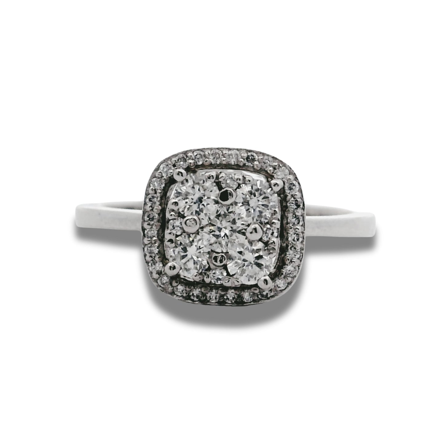 Bague de fiançailles en or blanc 18 carats avec diamant naturel coussin