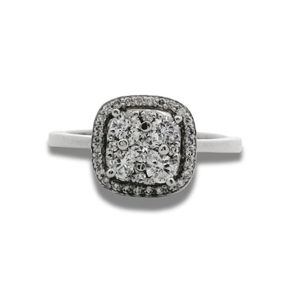Bague de fiançailles en or blanc 18 carats avec diamant naturel coussin