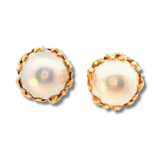 Boucles d'oreilles à tige en or jaune 14 carats avec perles