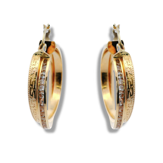 Boucles d'oreilles créoles incrustées d'or jaune 14 carats