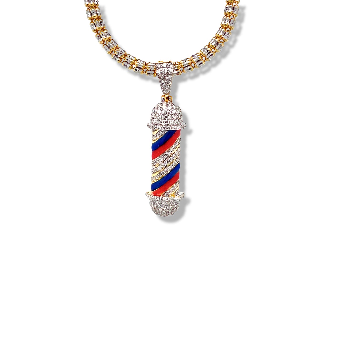 Pendentif Barber Pole en or jaune 14 carats et diamants
