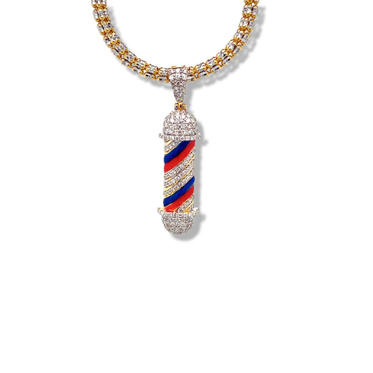 Pendentif Barber Pole en or jaune 14 carats et diamants