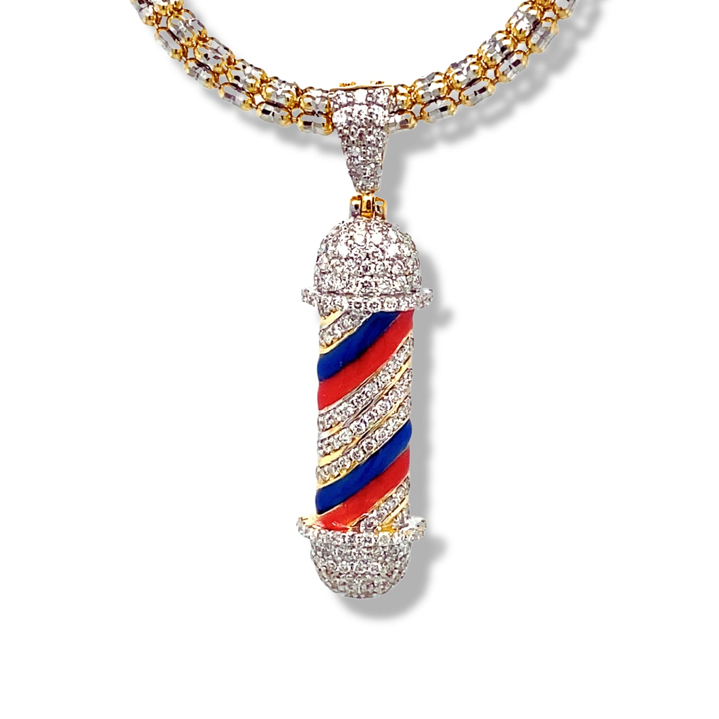 Pendentif Barber Pole en or jaune 14 carats et diamants