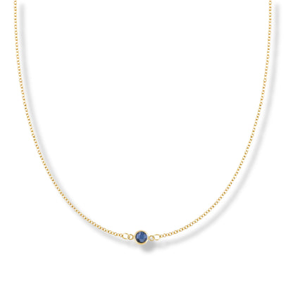 Collier en or jaune 14 carats avec pierre de naissance en saphir