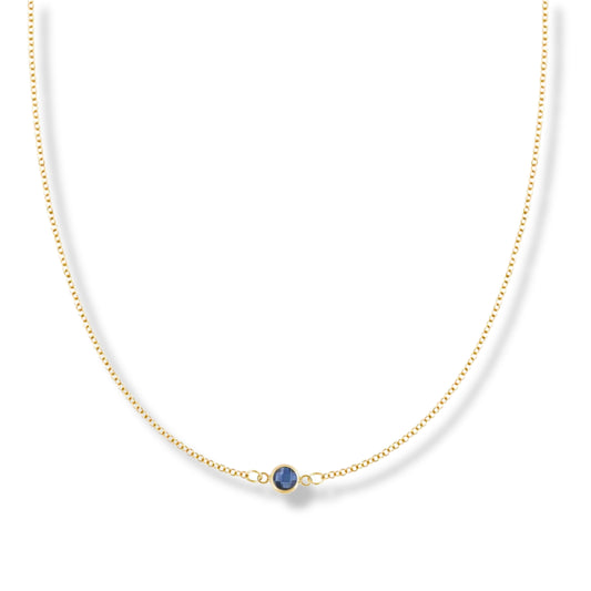 Collier en or jaune 14 carats avec pierre de naissance en saphir