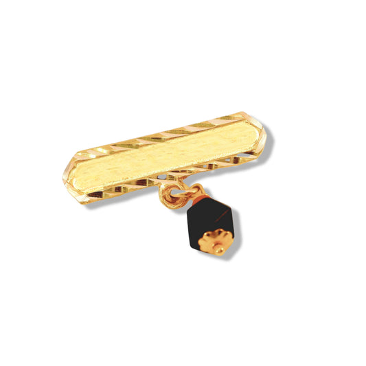 Broche recto en blanco de azabache en oro amarillo de 14 quilates