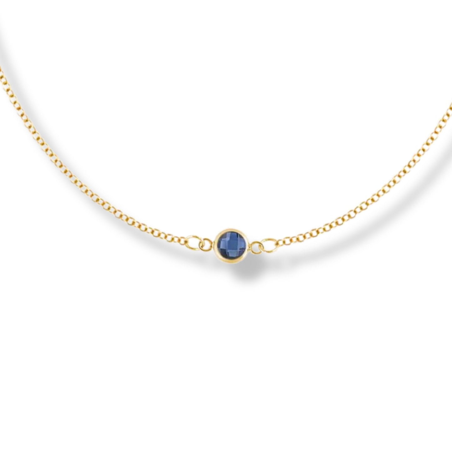 Collier en or jaune 14 carats avec pierre de naissance en saphir