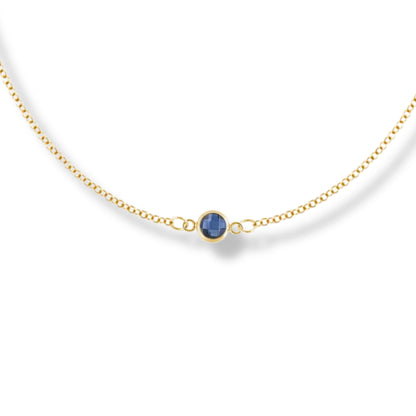 Collier en or jaune 14 carats avec pierre de naissance en saphir