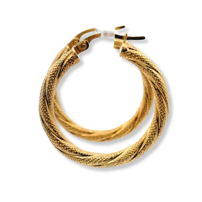 Boucles d'oreilles créoles texturées en or jaune 14 carats