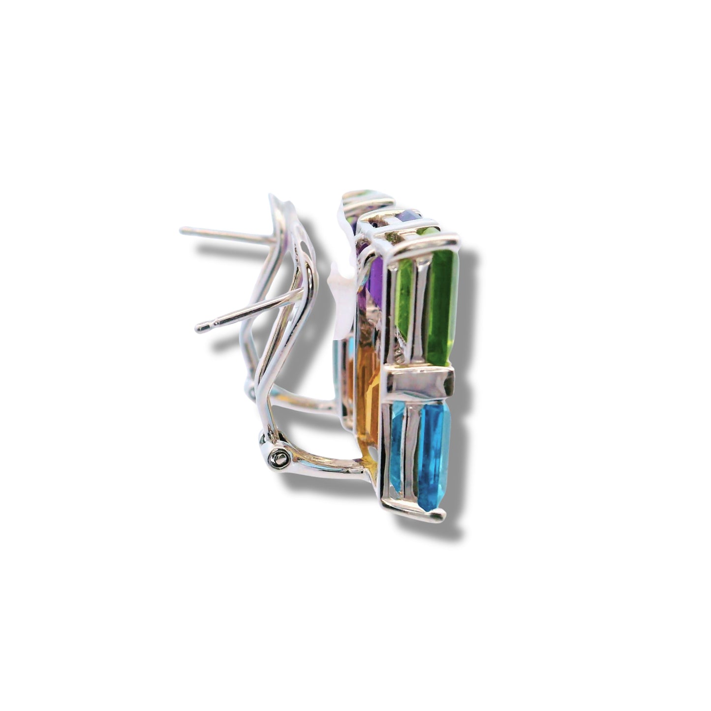 Boucles d'oreilles en or blanc 14 carats avec pierres précieuses et diamants