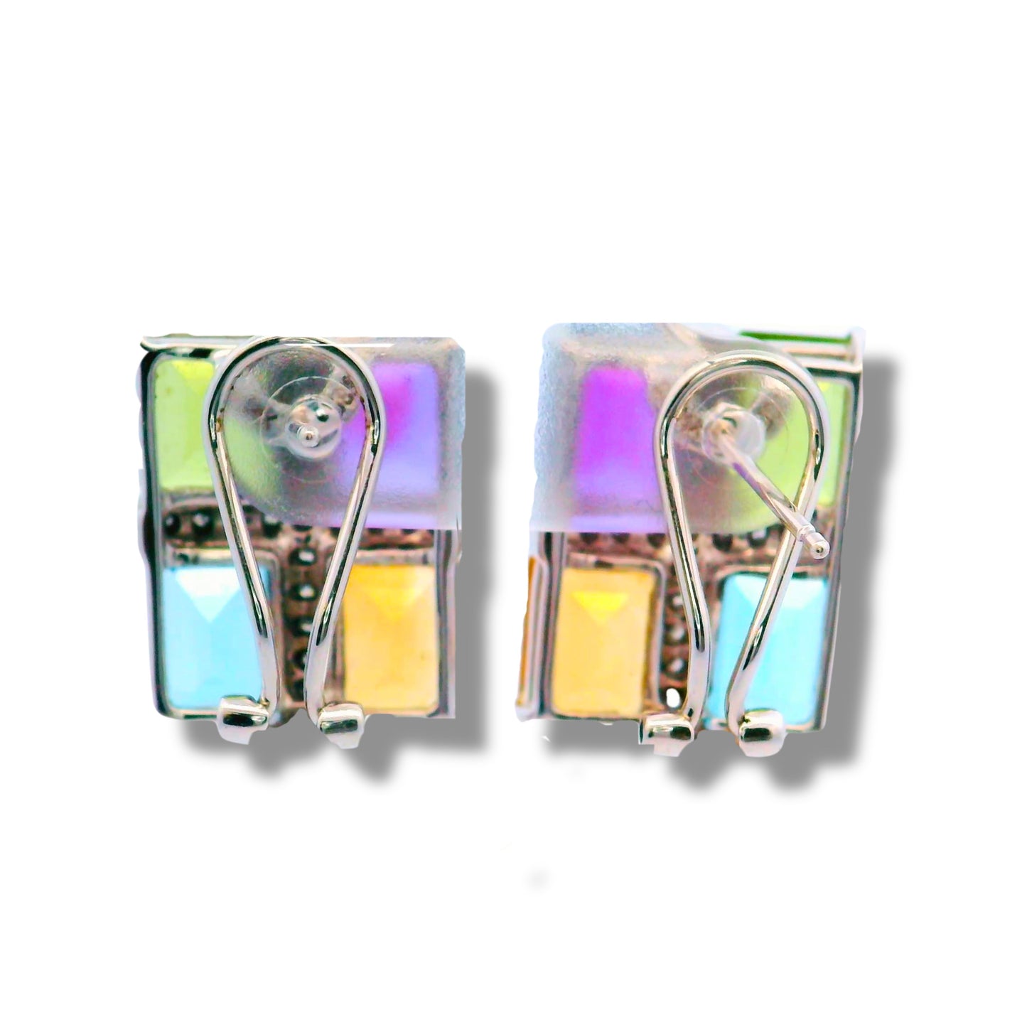 Boucles d'oreilles en or blanc 14 carats avec pierres précieuses et diamants