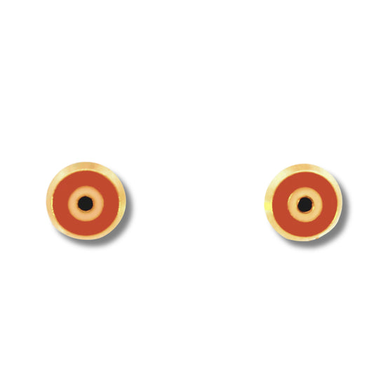Pendientes de oro amarillo de 14 quilates con forma de "Mal de Ojo" en color rojo