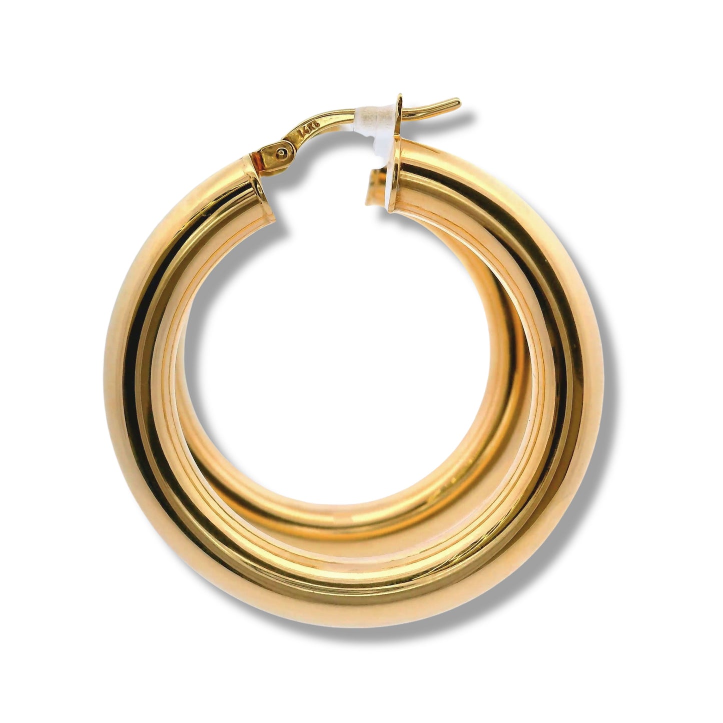 Boucles d'oreilles créoles épaisses de taille moyenne en or jaune 14 carats