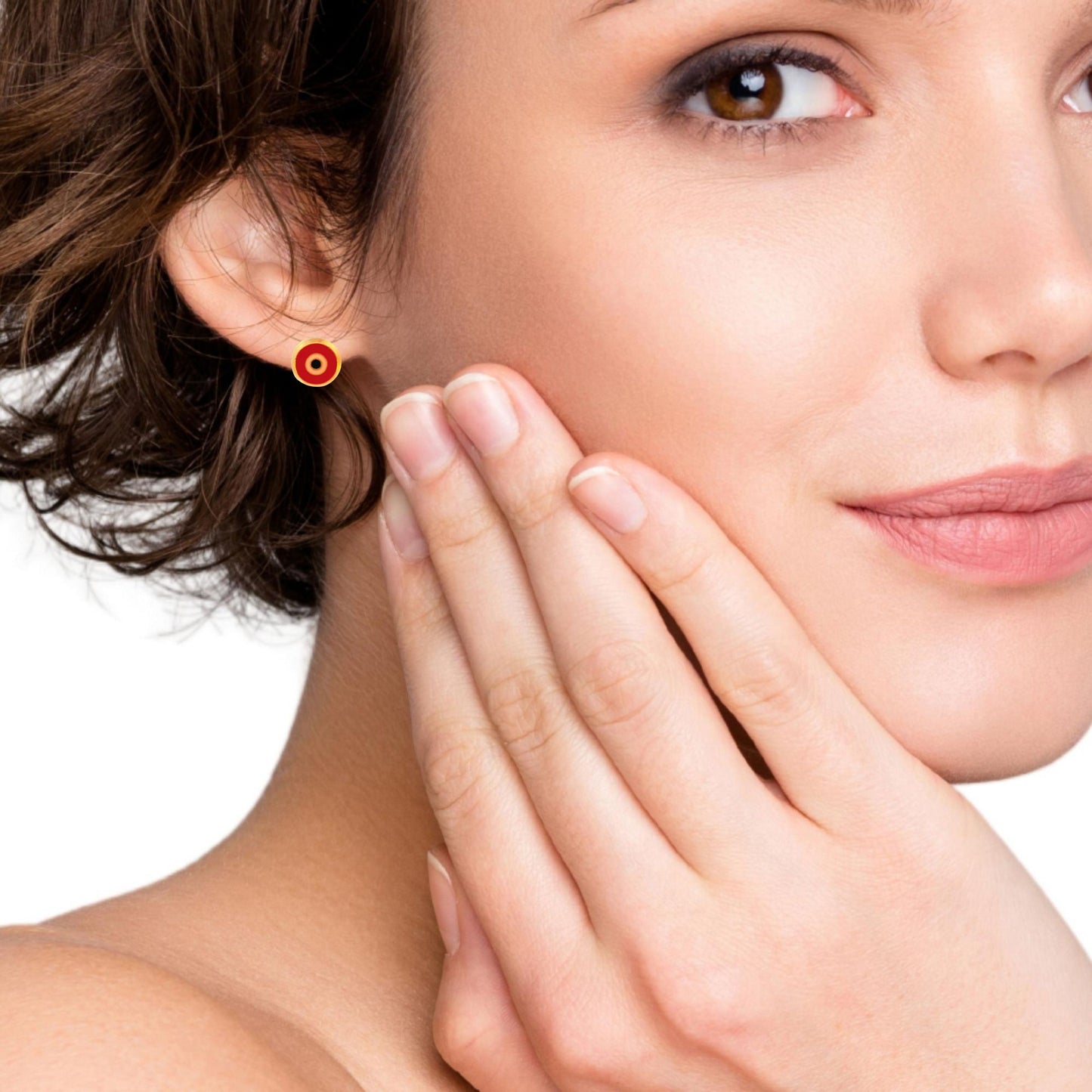 Pendientes de oro amarillo de 14 quilates con forma de "Mal de Ojo" en color rojo