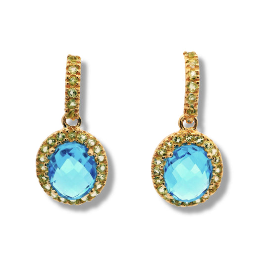 Boucles d'oreilles en or jaune 14 carats avec pierres précieuses bleues