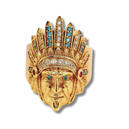 Bague indienne en or jaune 14 carats et diamants