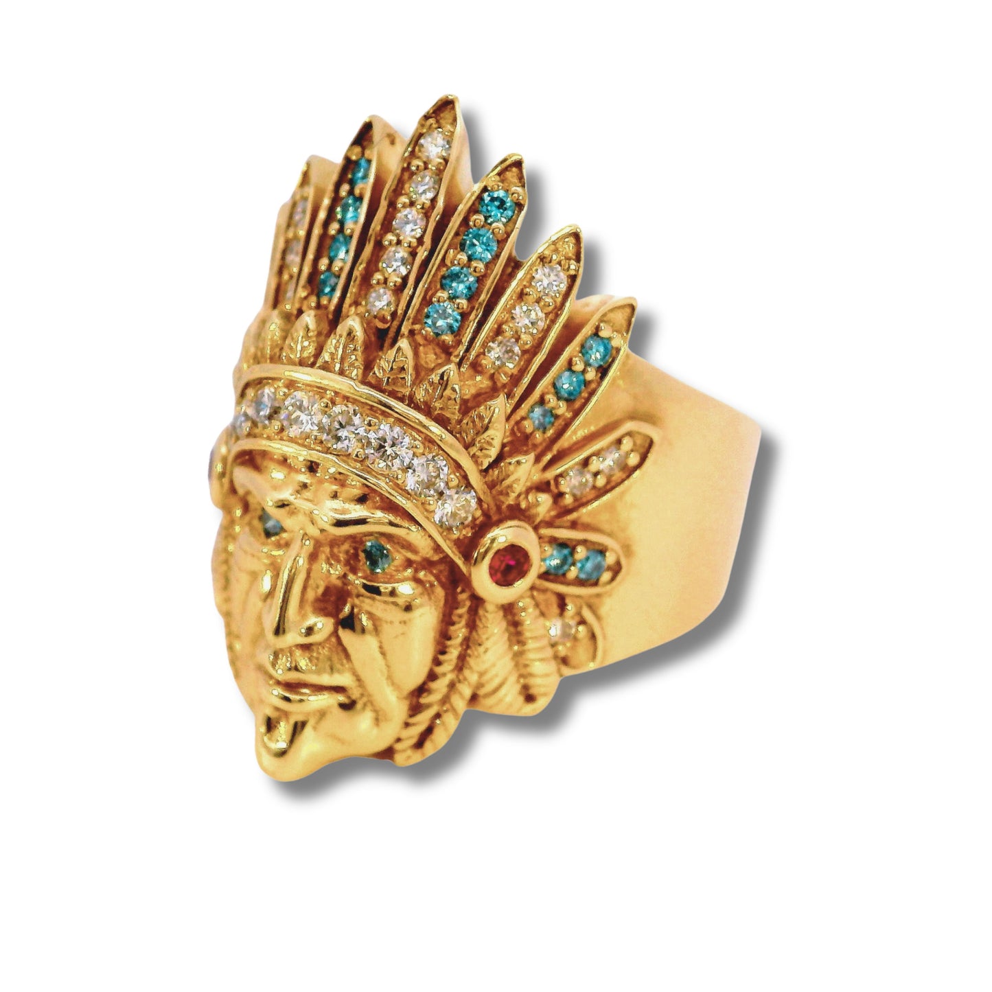 Anillo indio de oro amarillo de 14 quilates y diamantes