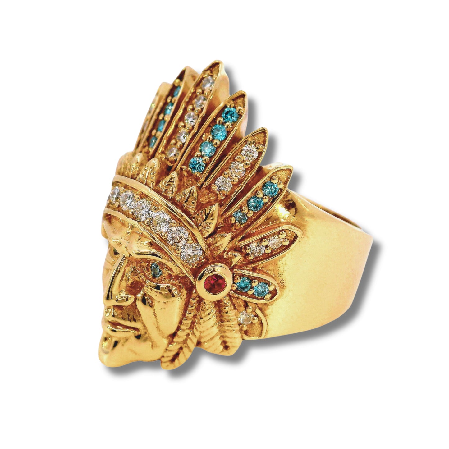 Anillo indio de oro amarillo de 14 quilates y diamantes