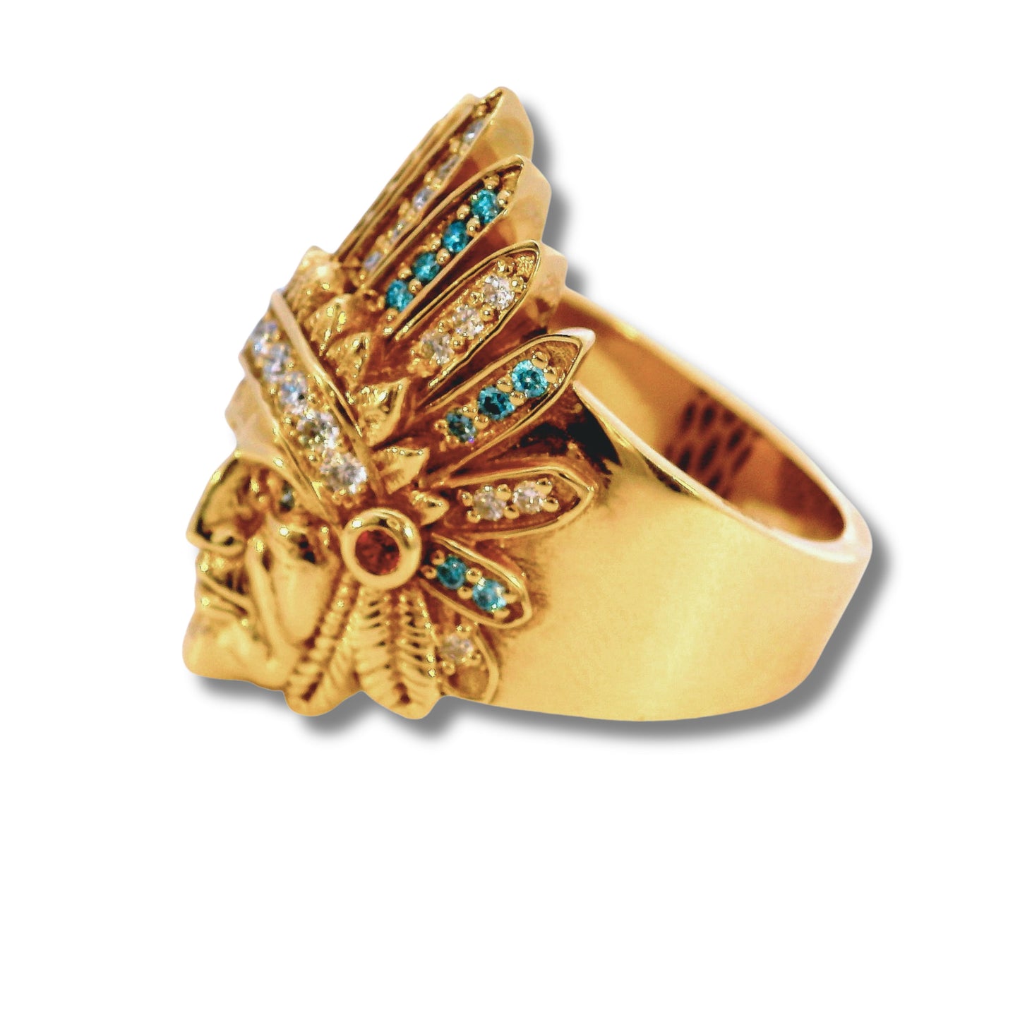 Anillo indio de oro amarillo de 14 quilates y diamantes