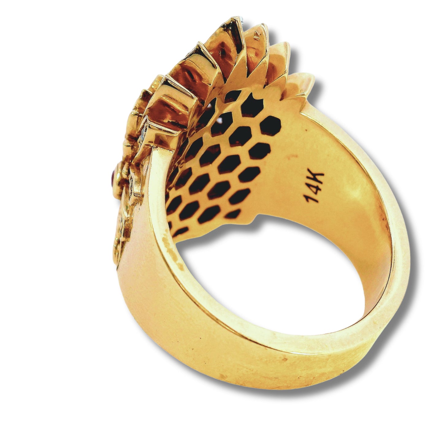 Anillo indio de oro amarillo de 14 quilates y diamantes