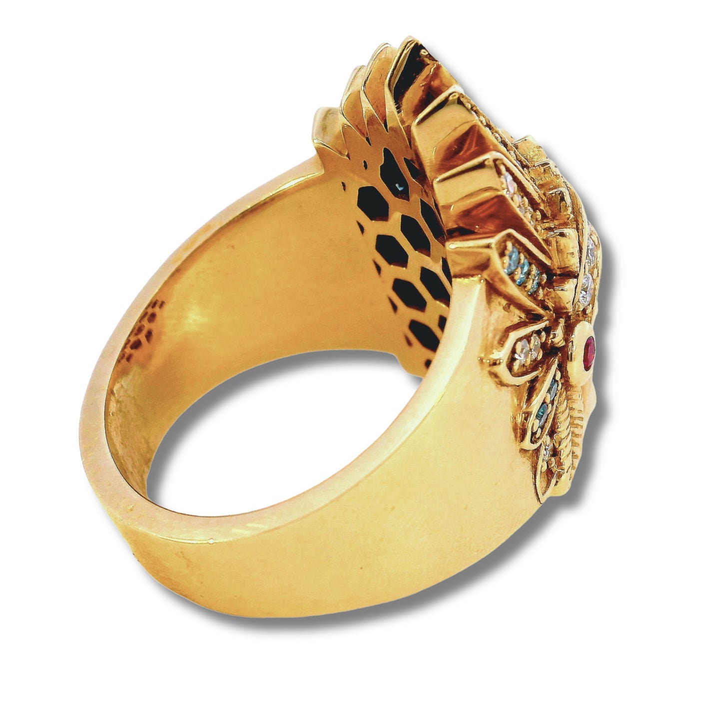 Anillo indio de oro amarillo de 14 quilates y diamantes