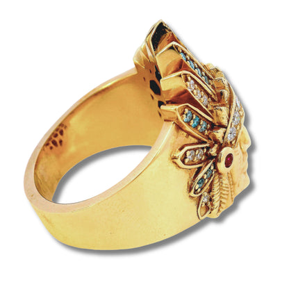 Anillo indio de oro amarillo de 14 quilates y diamantes