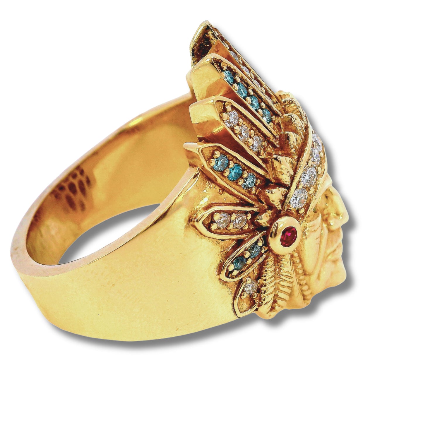 Anillo indio de oro amarillo de 14 quilates y diamantes