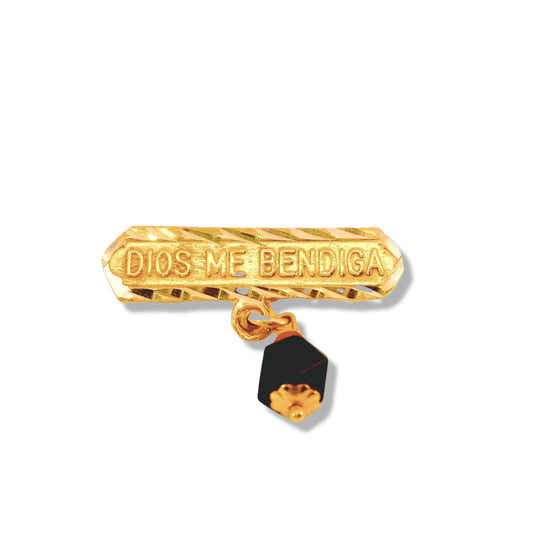 Broche recto Azabache "Dios Me Bendiga" de oro amarillo de 14 quilates