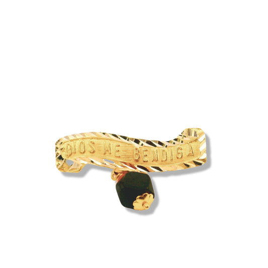 Broche curvo de oro amarillo de 14 quilates con azabache "Dios me bendiga"