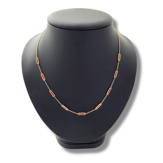 Collar rojo ajustable de oro amarillo de 14 quilates de 16" a 18"