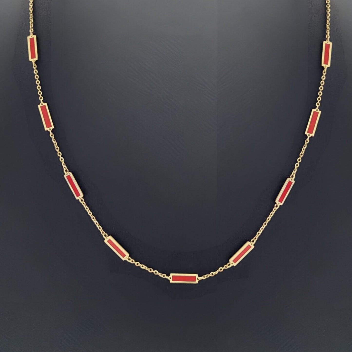Collier ajustable rouge en or jaune 14 carats de 16 à 18 pouces