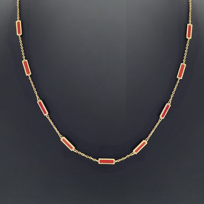 Collier ajustable rouge en or jaune 14 carats de 16 à 18 pouces