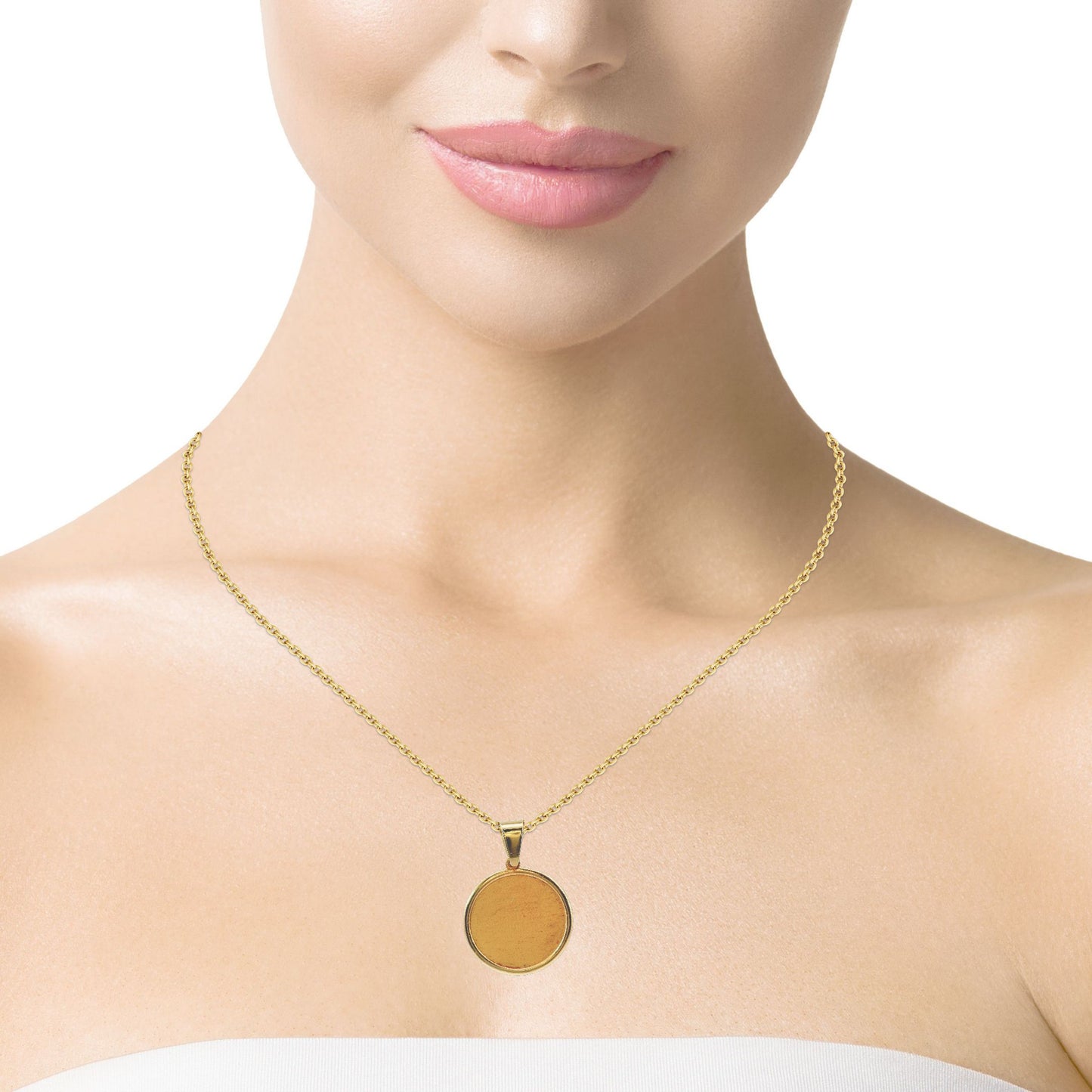 Pendentif photo en or jaune 14 carats avec petit cercle massif