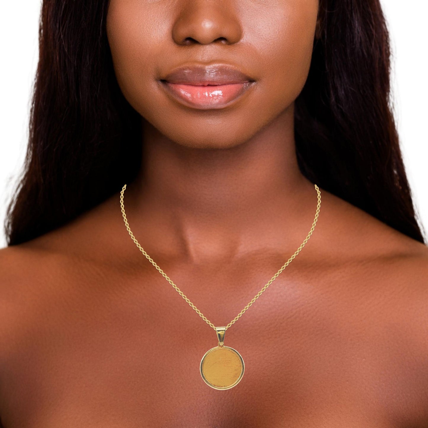 Pendentif photo en or jaune 14 carats avec petit cercle massif