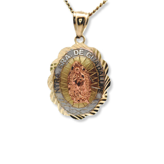 Pendentif « Notre-Dame de Guadalupe » en or jaune 14 carats tricolore