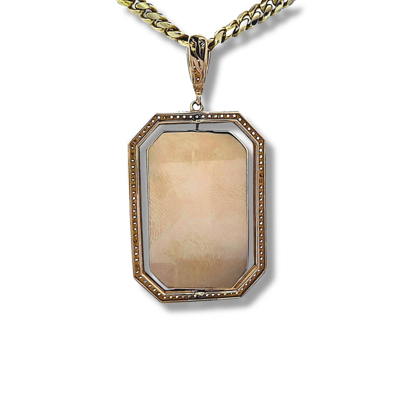 Pendentif photo en or jaune 14 carats avec plaque d'identité militaire