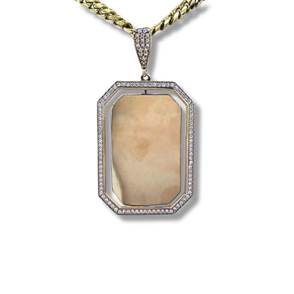 Pendentif photo en or jaune 14 carats avec plaque d'identité militaire