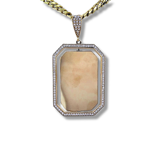 Pendentif photo en or jaune 14 carats avec plaque d'identité militaire