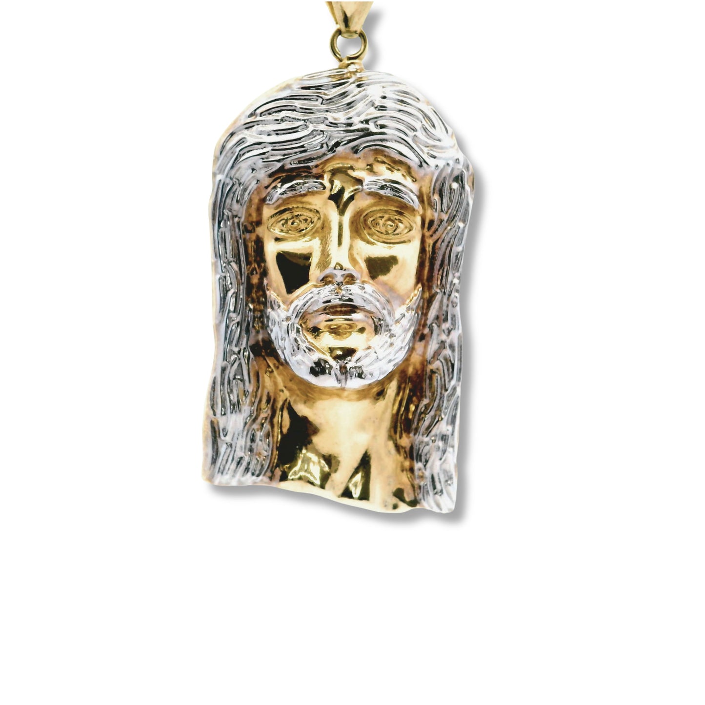 Pendentif tête de Jésus en or jaune et blanc 14 carats