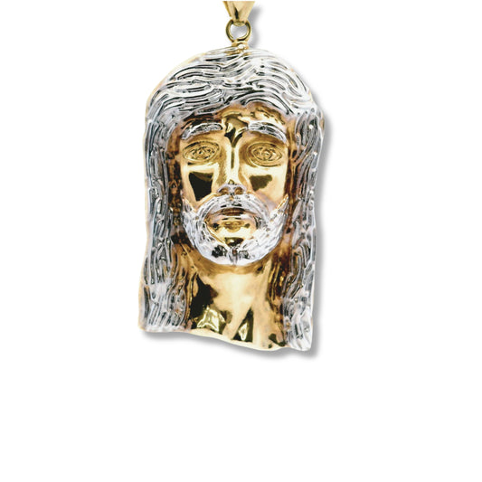 Pendentif tête de Jésus en or jaune et blanc 14 carats