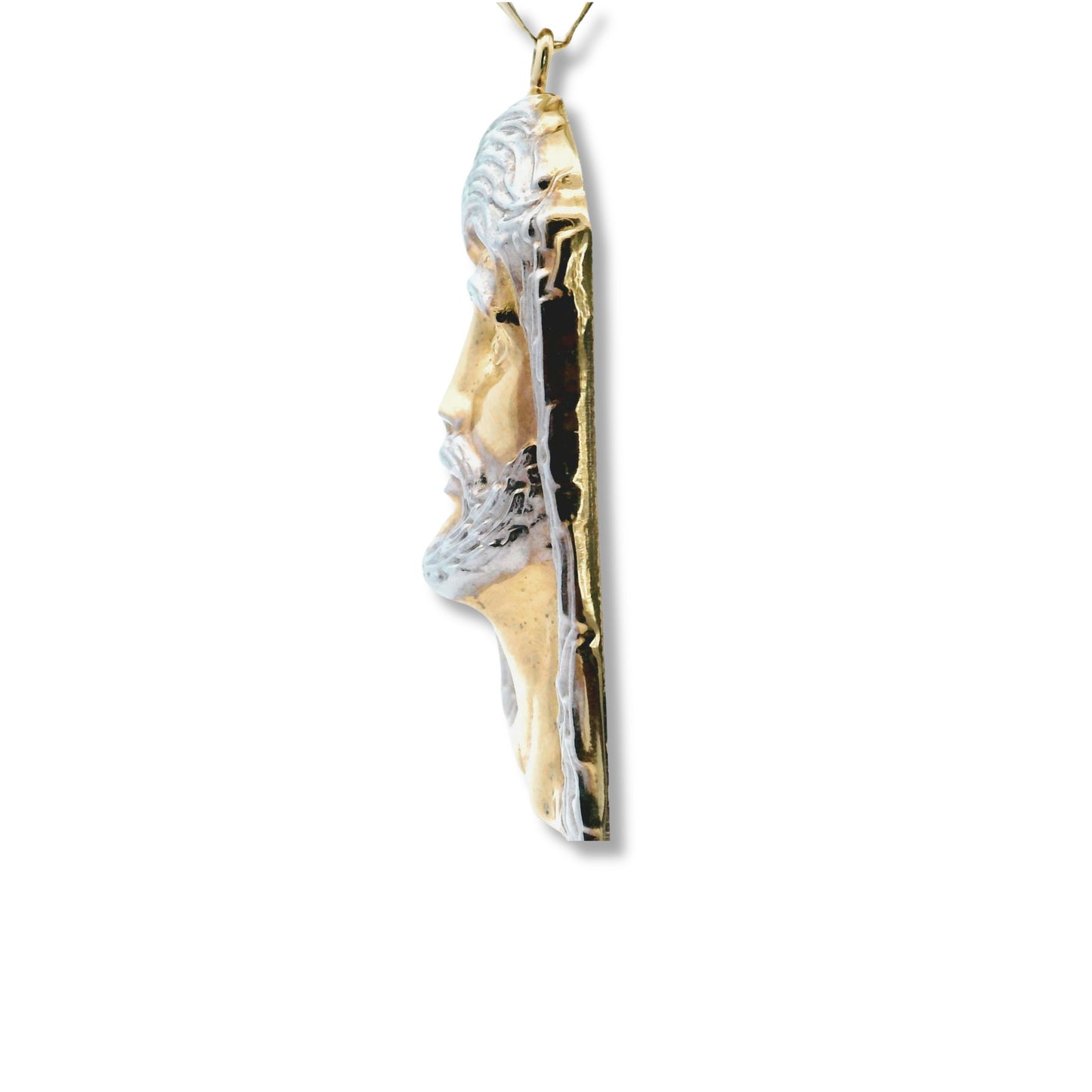 Pendentif tête de Jésus en or jaune et blanc 14 carats