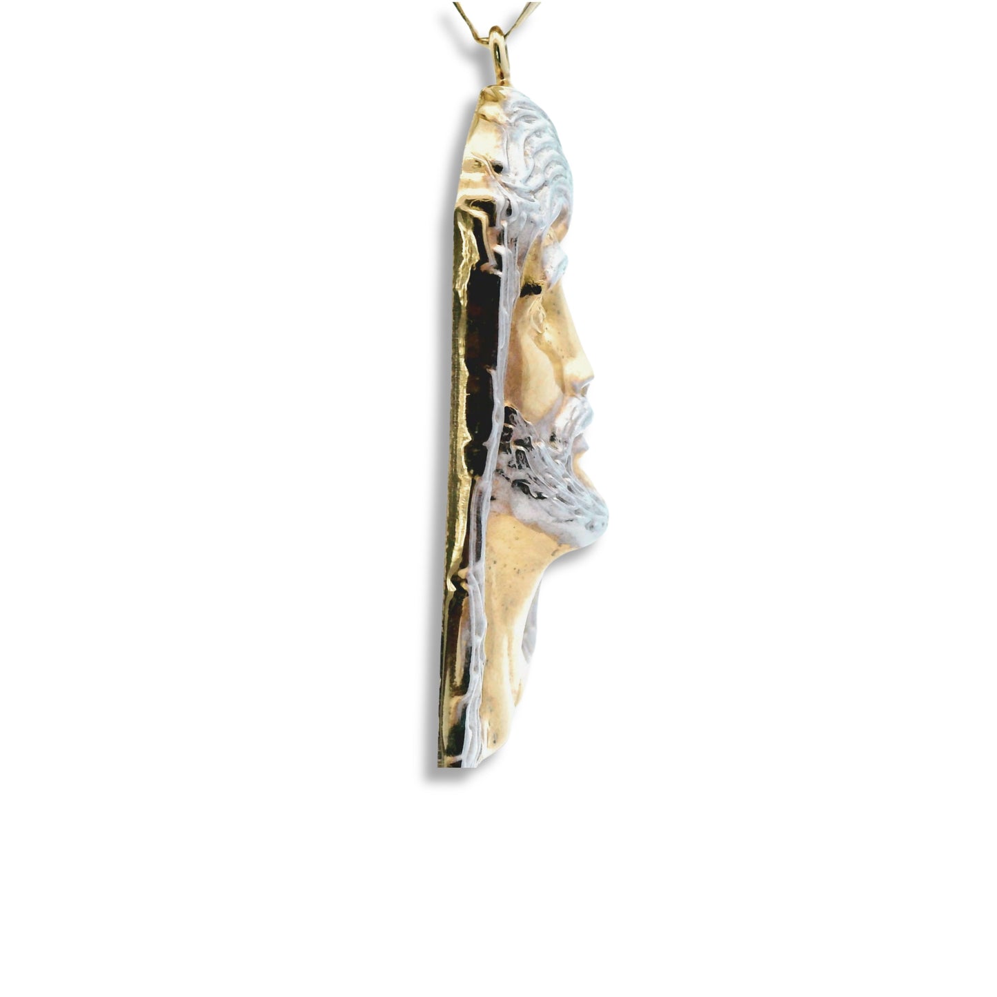Pendentif tête de Jésus en or jaune et blanc 14 carats