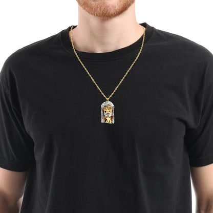 Pendentif tête de Jésus en or jaune et blanc 14 carats