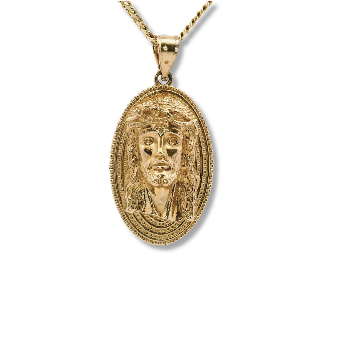 Pendentif tête de Jésus en or jaune 14 carats