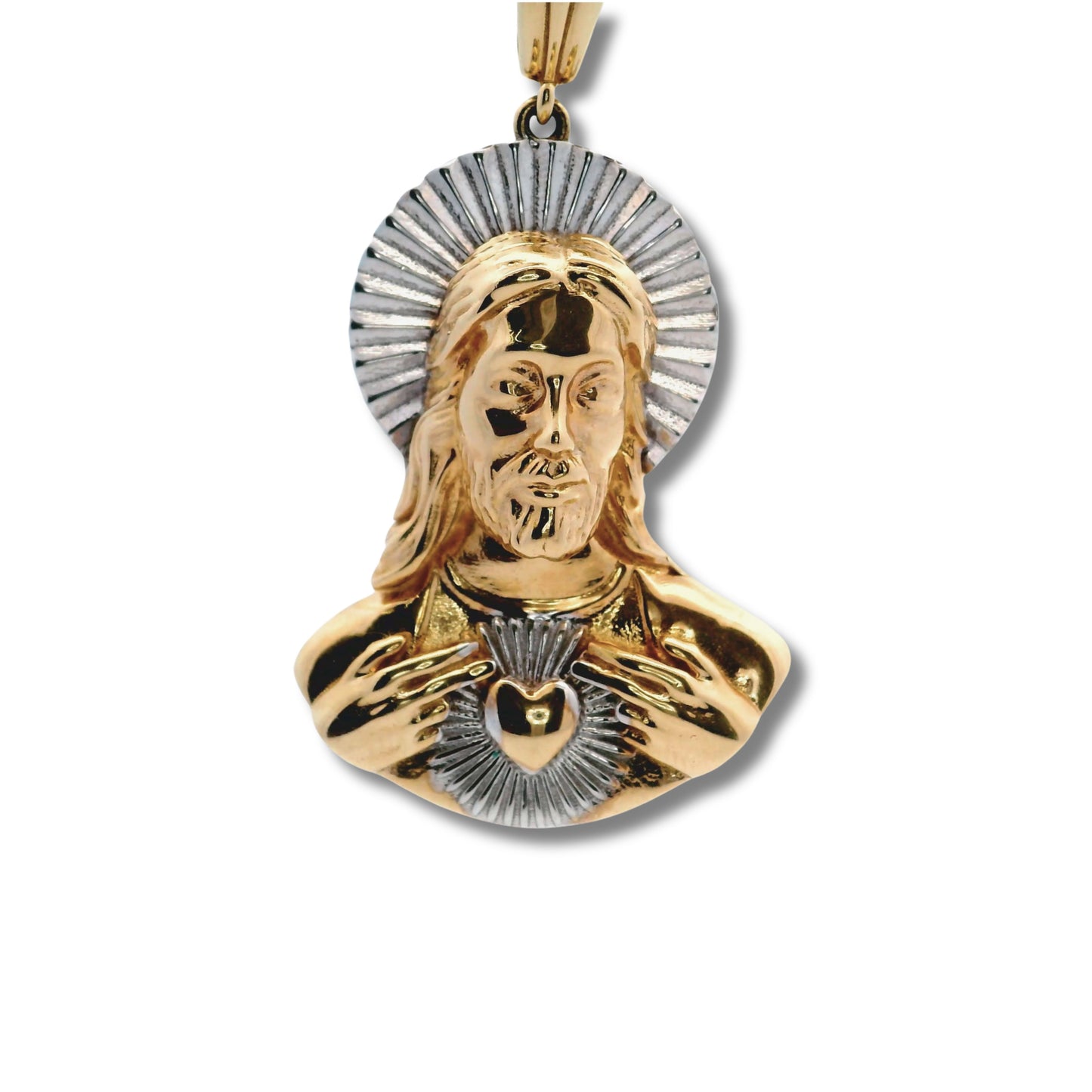 Colgante de busto de Jesús en oro amarillo y blanco de 14 quilates