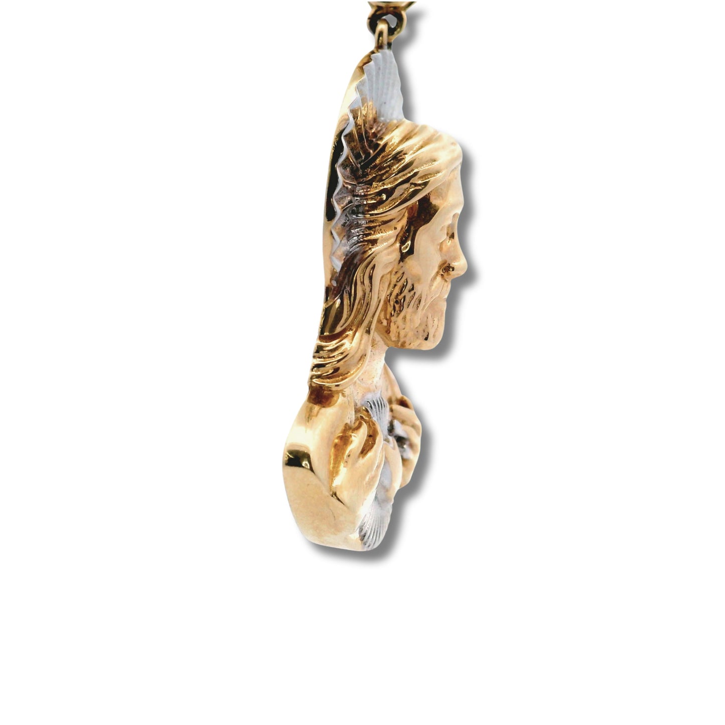 Colgante de busto de Jesús en oro amarillo y blanco de 14 quilates