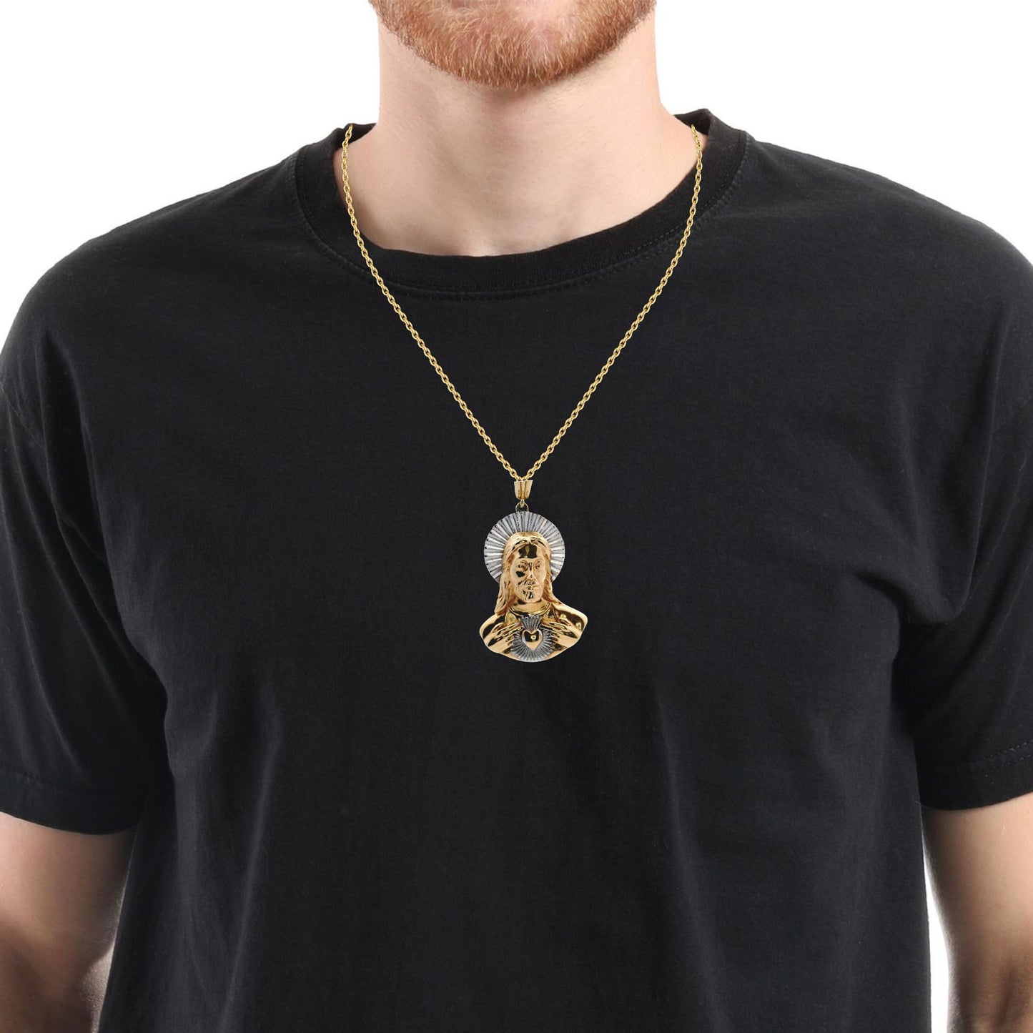 Colgante de busto de Jesús en oro amarillo y blanco de 14 quilates